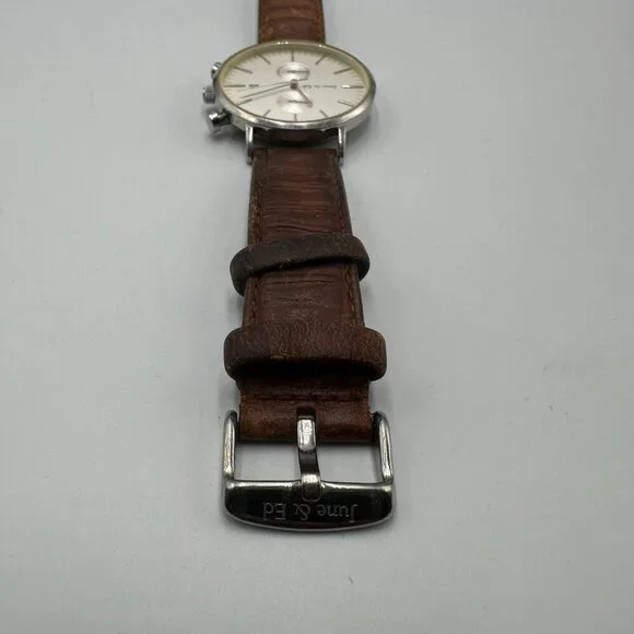 June & Ed Chronograph Watch Men Silver Tone 41MM Dial Date Window New Battery - Picture 4 of 13